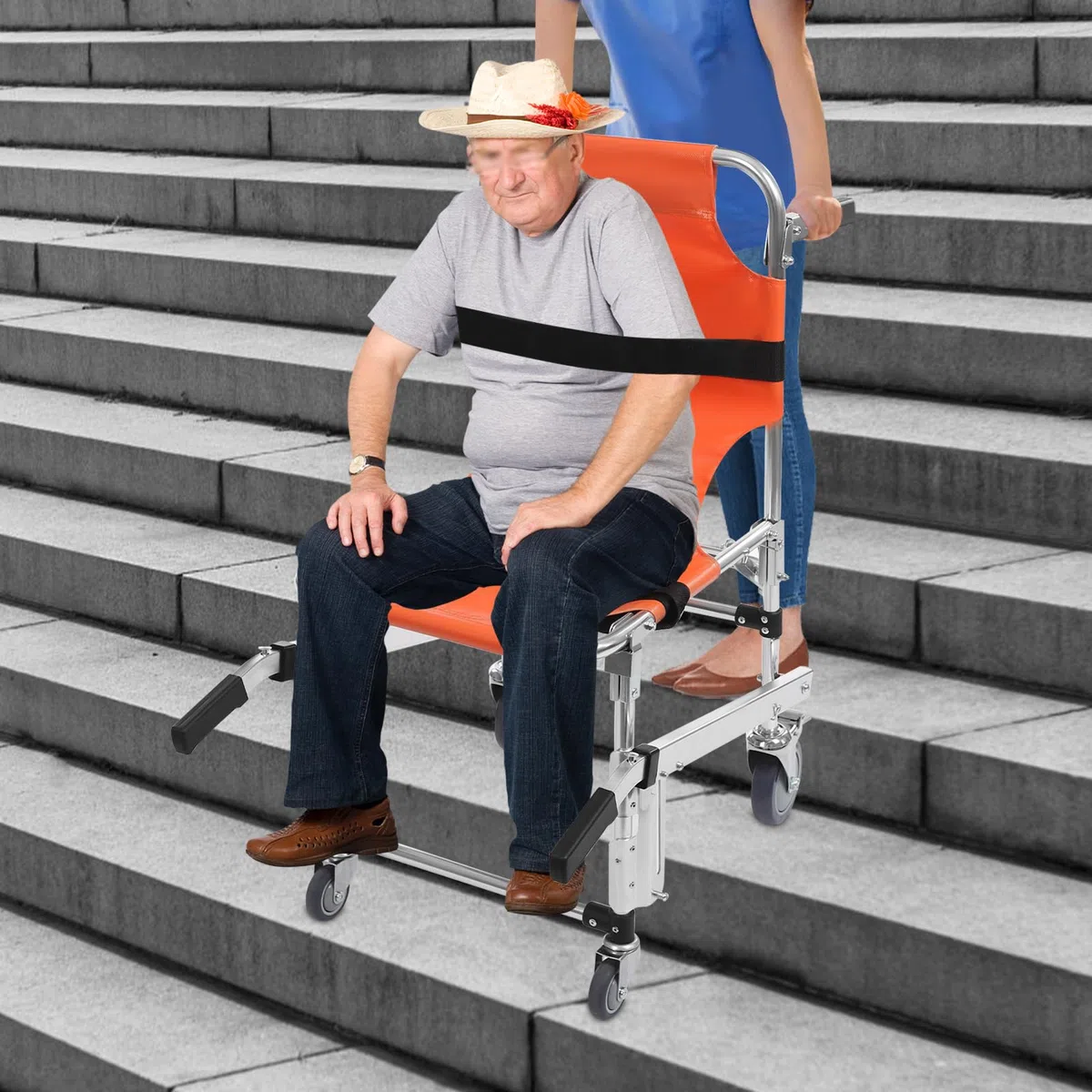 MINRS EMS Chaise d'escalier ambulance de pompier Chaise d'évacuation pliable Capacité 160 kg pour le transfert de patients ou de personnes à mobilité réduite