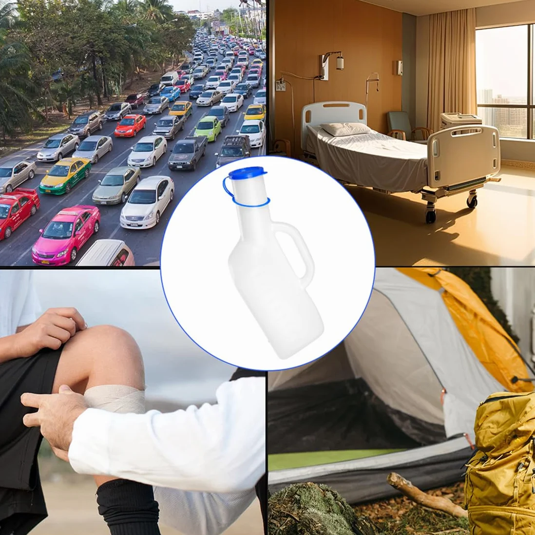 Urinoir portable pour homme - 1 l - En plastique - Avec support de lit - Récipient de collecte d'urine pour les déplacements et les urgences