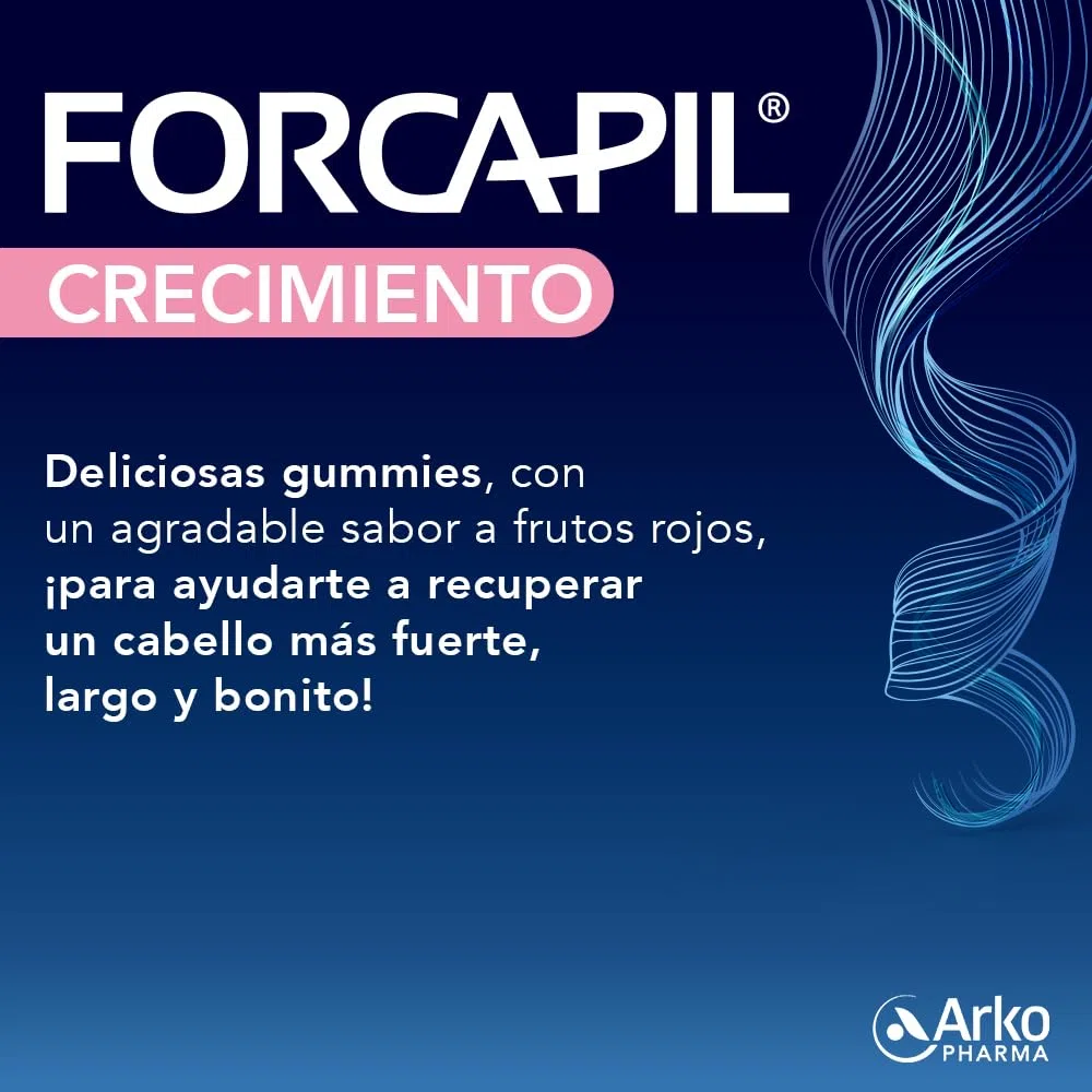 Arkopharma Forcapil Croissance, 60 gummies, Caramètres en caoutchouc Saveur fruits Rouge, Force, Vitalité et Brillant, Haute Concentration en biotine, Vitamine B et C, complément alimentaire