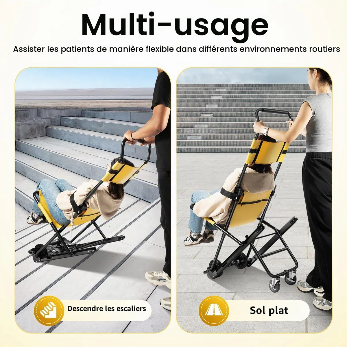 Monte-Escalier Portable, Fauteuil Roulant, Chaise d'Escalier Pliable et Manuelle en Aluminium - Capacité 159 kg - Pour Personnes Âgées et Handicapées - 90 x 54 x 156 cm