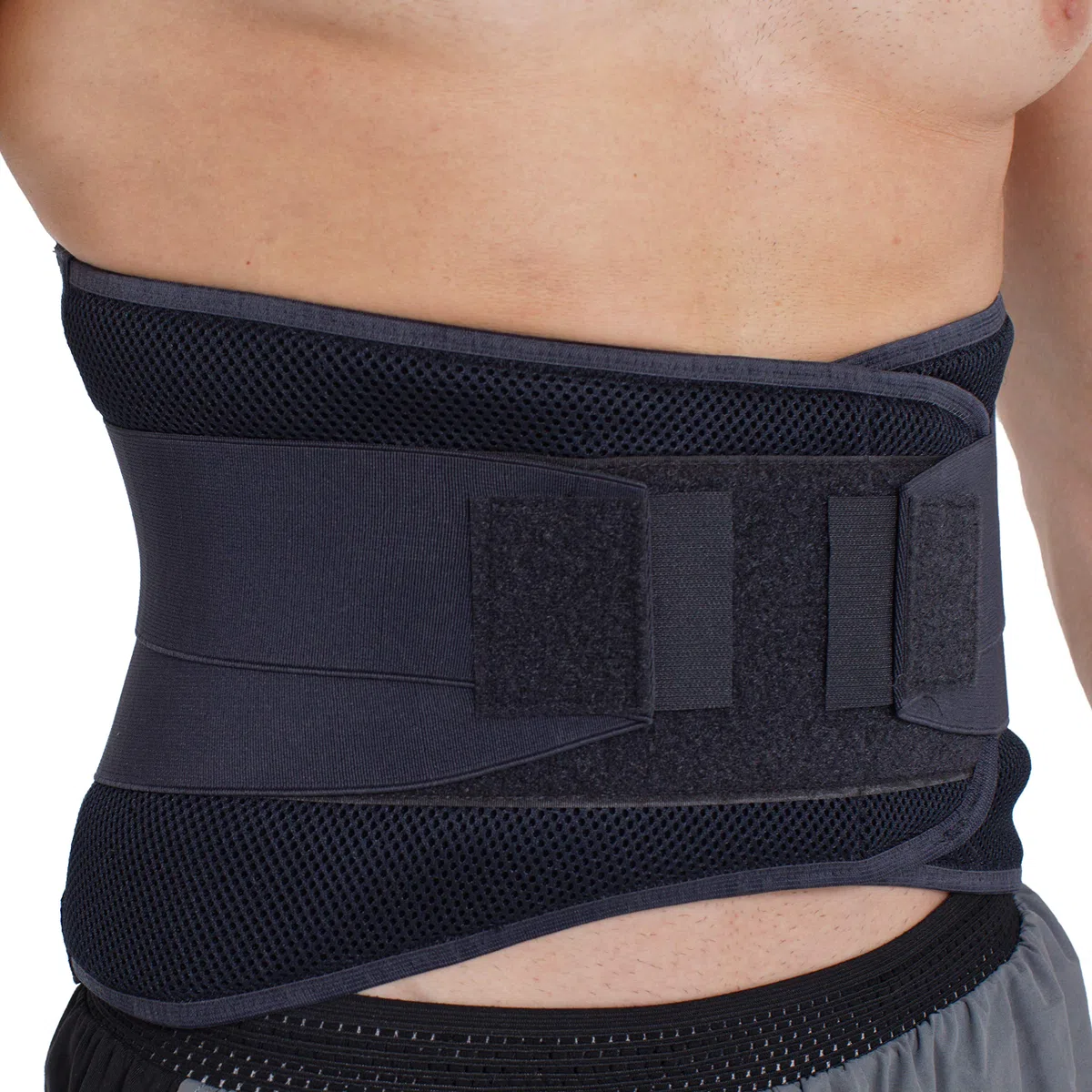 NEOtech Care Ceinture lombaire avec sangles de compression doubles - Support bas du dos EXTRA-LARGE (25CM de haut) - Bande soutien posture (Couleur charbon, Taille L)