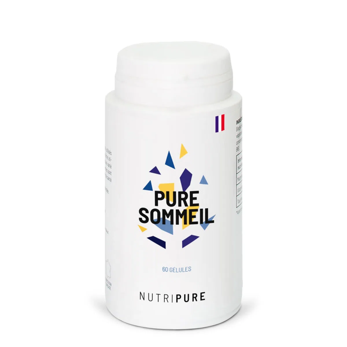 Nutripure | Pure Sommeil 1,9mg | Complément alimentaire pour l’endormissement | Evite les insomnies | Mélatonine, plantes naturelles, Extrait de mélisse bio & valériane | Vegan | 60 gélules | France