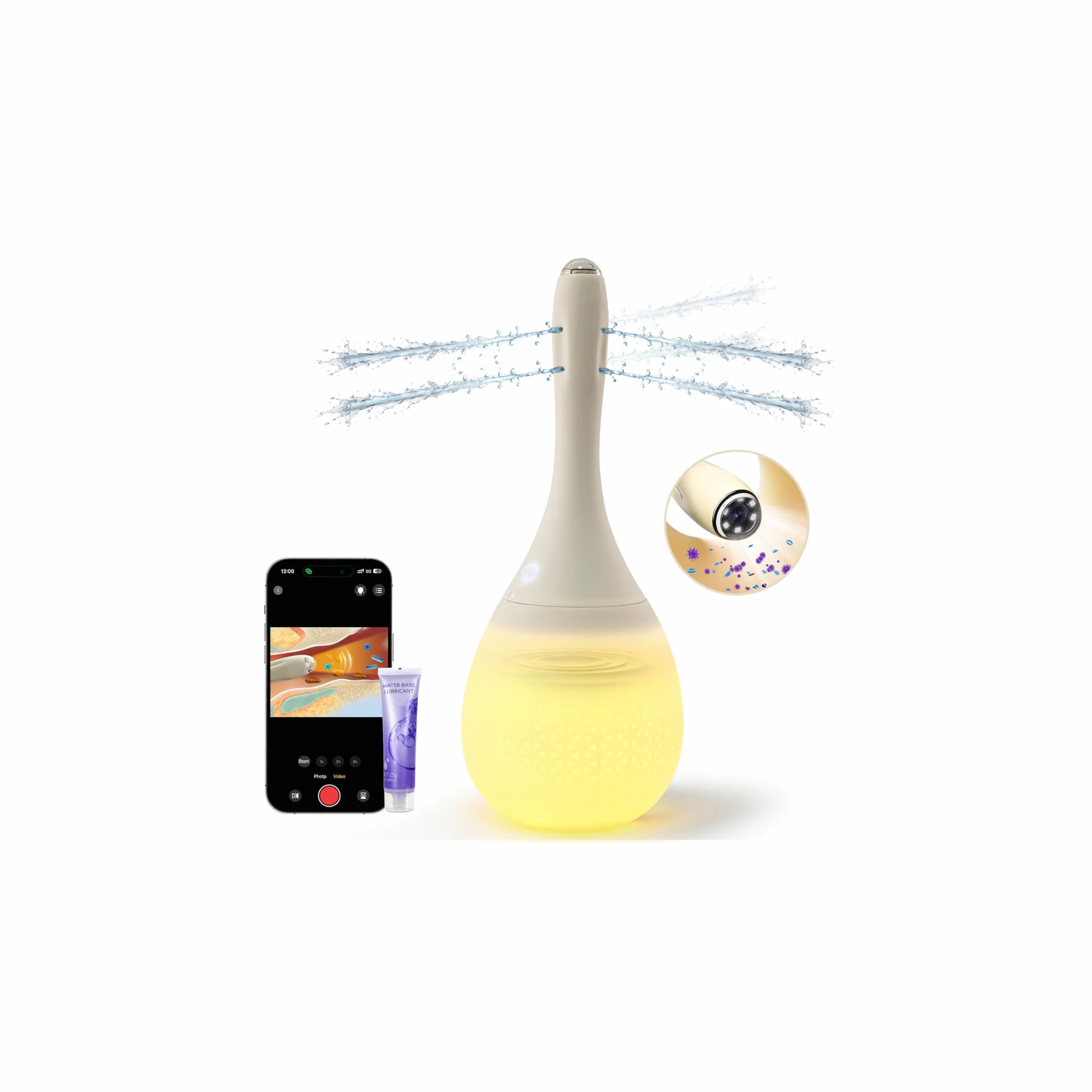Douche Anale Poire à Lavement Automatique avec Caméra, 420ml Lavements électriques pour le Nettoyage du Côlon, Douches en Silicone Contrôle de APP Nettoyant