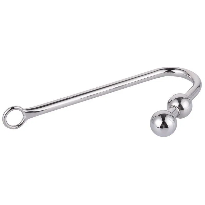 Bondage Masters Crochet de bondage double boules en acier anal/vaginal, Rope Master, argenté