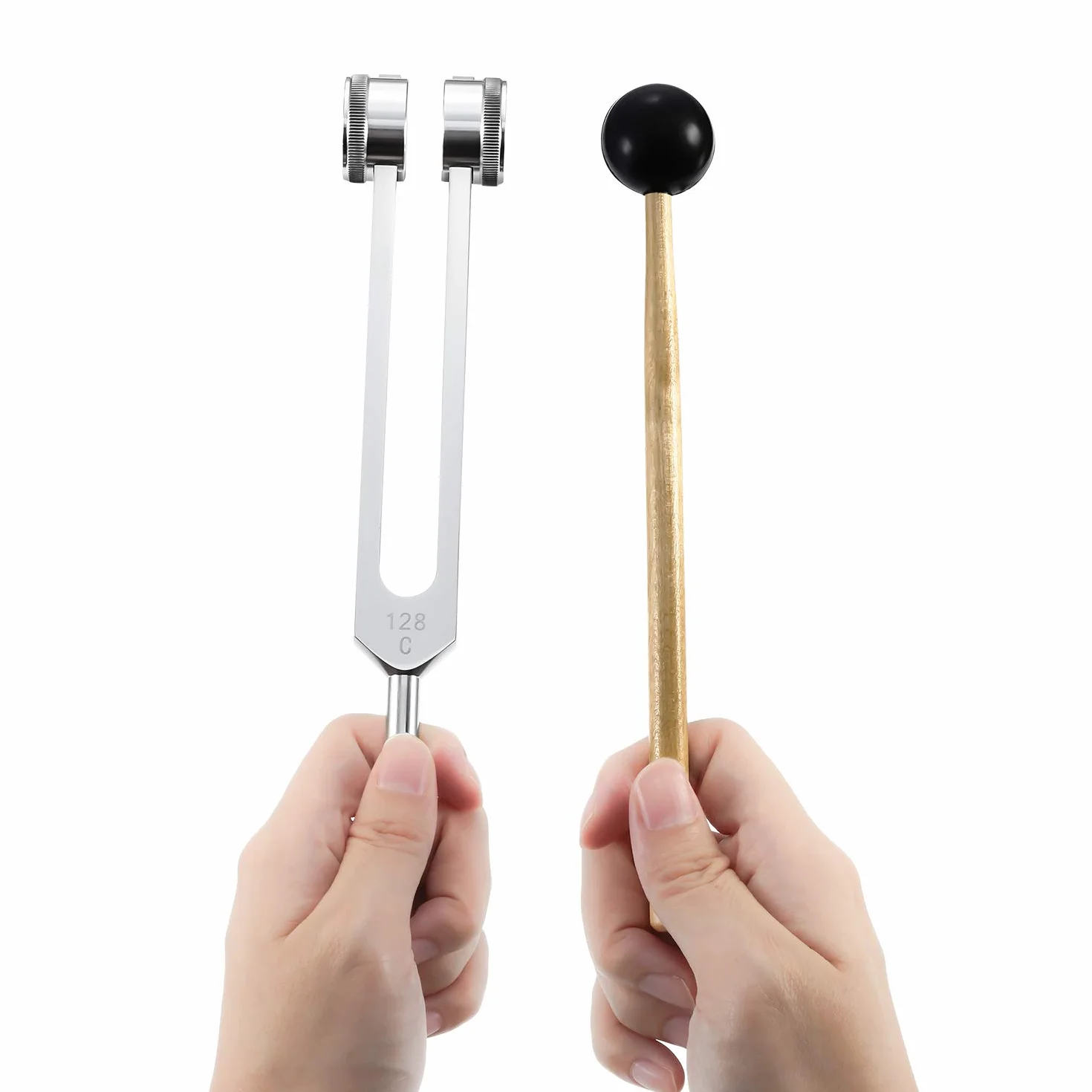 128 Hz Diapason en Aluminium Diapason en Alliage Offre une Réponse en Fréquence avec un Marteau en Silicone, un Outil de Réparation et un Chiffon de Nettoyage Emballé dans un Sac en Velours Doux