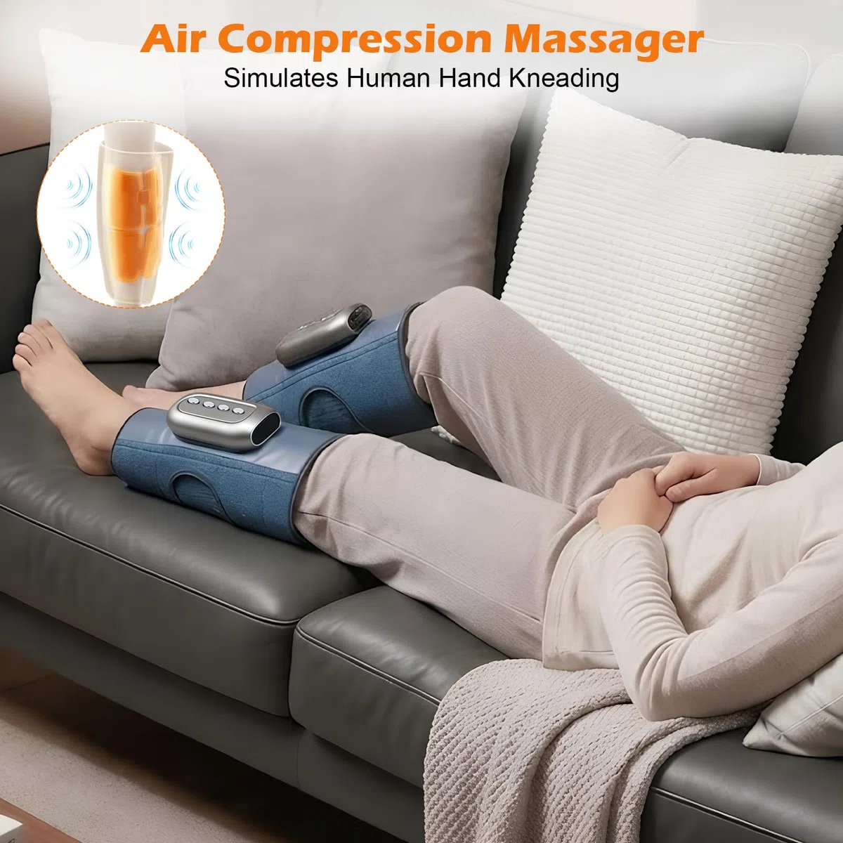 Masseur de mollet sans fil avec 3 niveaux de chauffage, 2 masseurs de jambes à compression d'air, 3 modes, 5 niveaux d'intensité, appareil de massage portable pour détendre les muscles des jambes