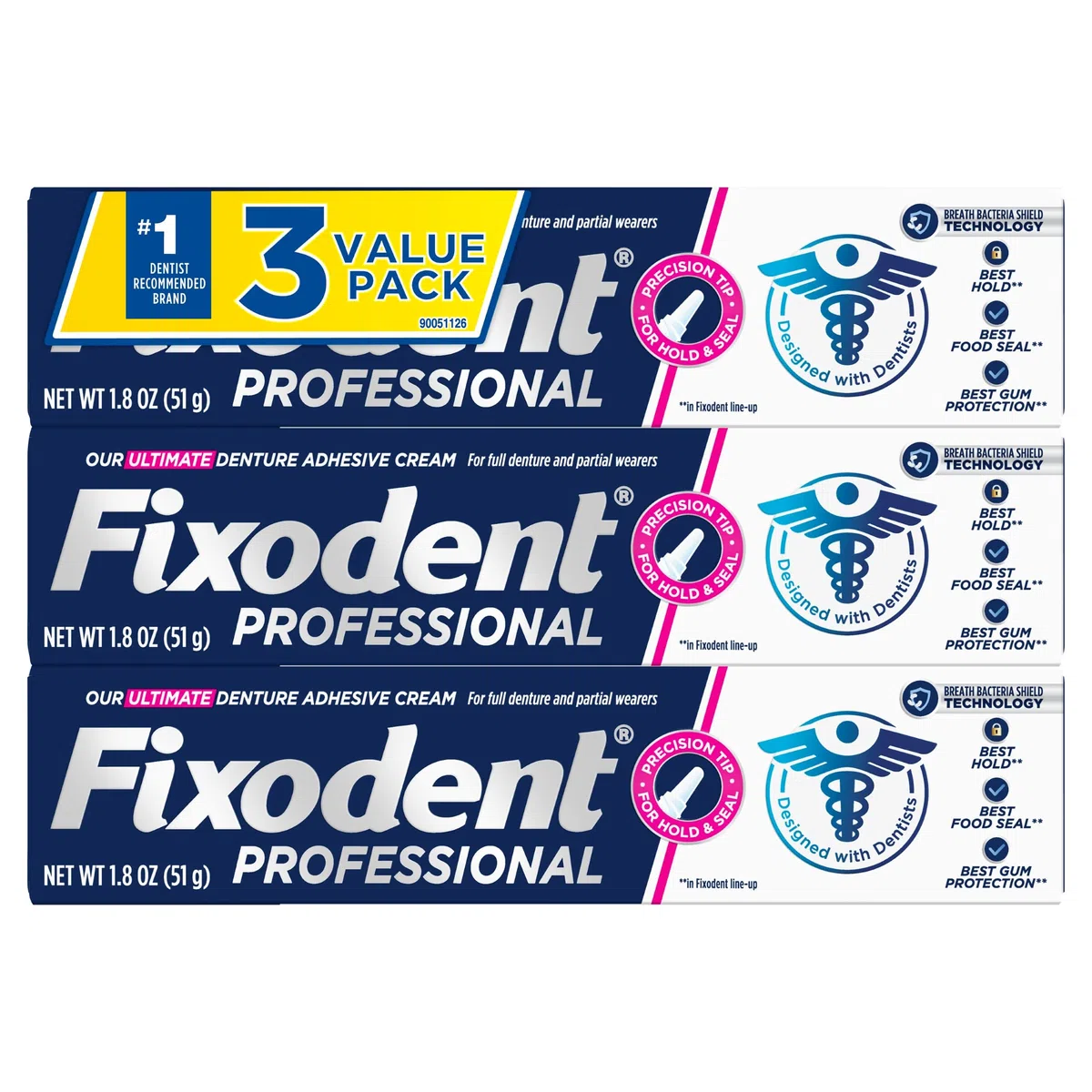 Fixodent Professional Ultimate Lot de 3 crèmes adhésives pour prothèses dentaires complètes et partielles, 51 g