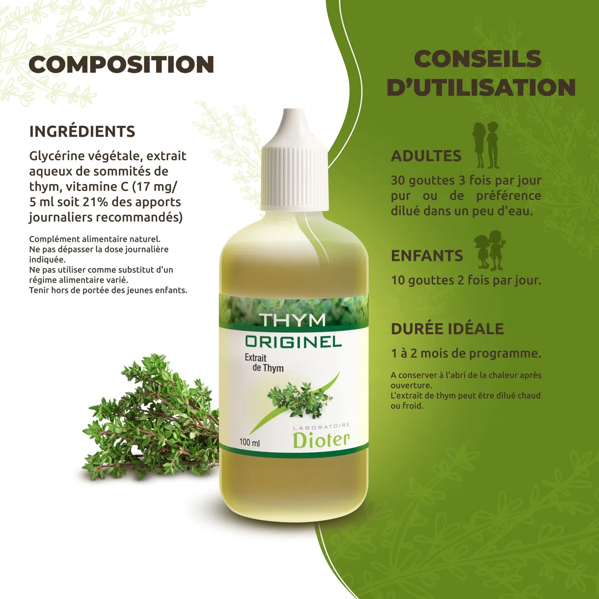 Thym Originel – Extrait concentré de Thym 100 ml, Sans Alcool, 100% Naturel – Soutien Respiratoire & Immunité