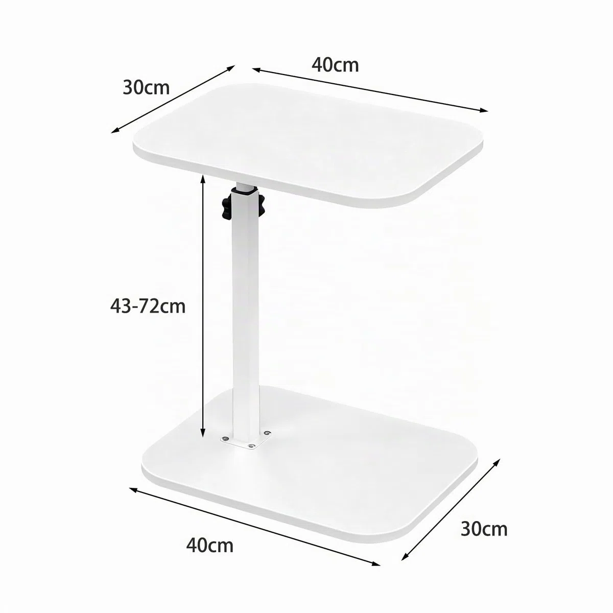LANTUS Table de lit Mobile, Table d'appoint,Support PC pour Salon Bureau Chambre, Freins pour Stabilisation, Réglage Facile, 40 x 30 x 80 cm - Forme en C - Blanc
