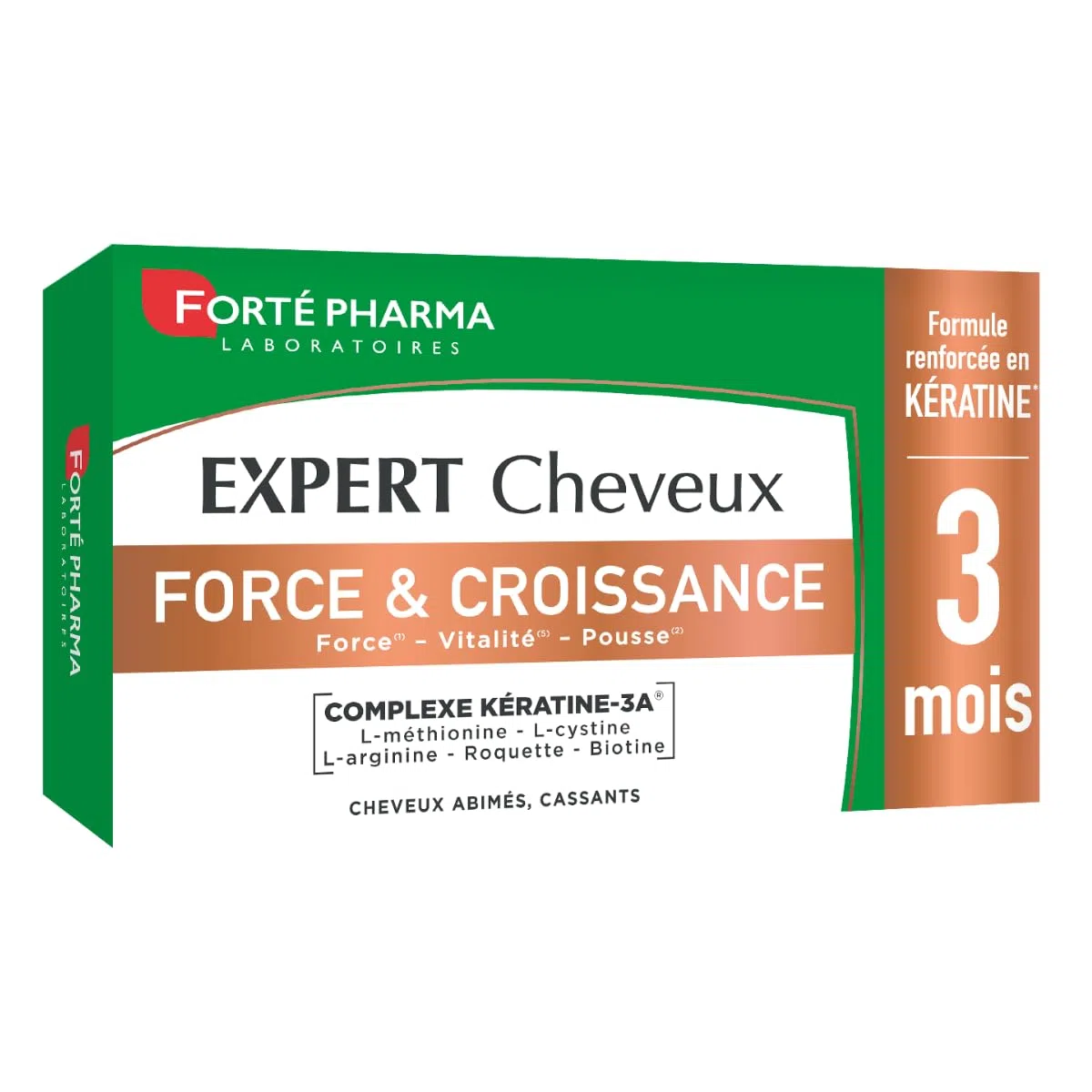 Forté Pharma Complément cheveux Expert Cheveux Force & Croissance 90 cp | Complément alimentaire Vitalité capillaire pour cheveux abîmés & cassants, renforcé en Kératine, 3 mois renouvelable