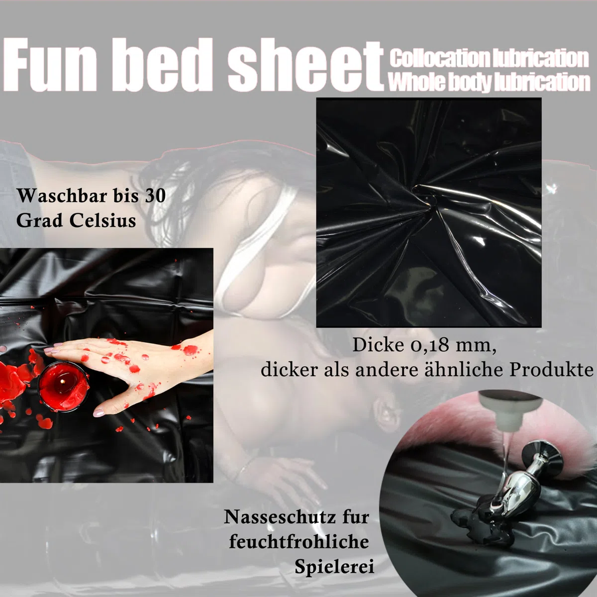 Drap érotique imperméable pour Couple, 220 x 200 cm, Couverture d'amour Imperméable pour Le Sexe Lavable Drap en Latex (Noir)