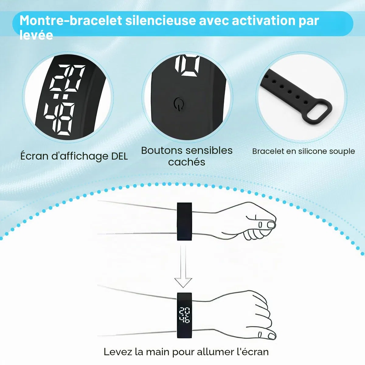 Cncedi Montre vibrante avec alarme et charge USB - Étanche, silencieuse - Pour les partenaires, les nouveau-nés, les enfants, les personnes qui dorment profondément