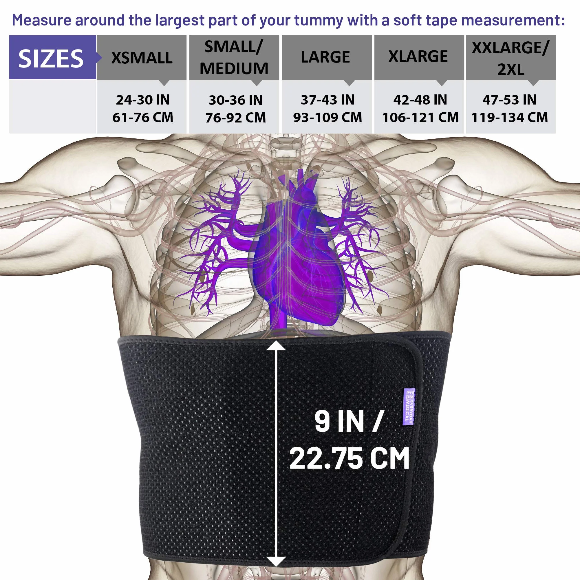 Everyday Medical Ceinture Abdominale Post-Opératoire I Ceinture Avec Charbon de Bambou qui Accélère la Guérison après Chirurgies Abdominales et Accouchement I Post Surgery Abdominal Binder I LARGE