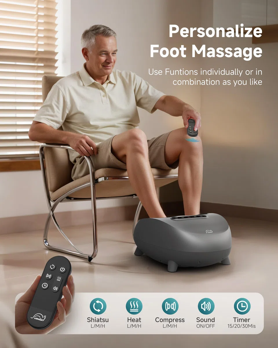 Snailax Shiatsu Appareil de massage électrique pour les pieds, masseur de pieds avec chaleur pétrissage en profondeur rouleaux compression pour la fasciite plantaire, cadeaux, pointure 48