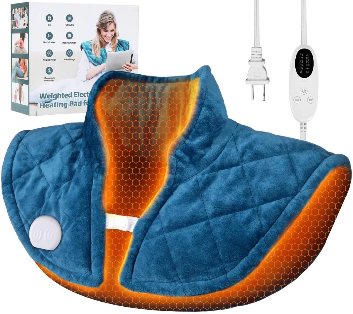 Coussin Chauffant Pondéré 1200g pour Cou et Épaules, 5 Niveaux de Chaleur, 4 Minuteries, Soulagement des Douleurs Cervicales, Lavable en Machine, Cadeau pour Femmes, Hommes et Parents