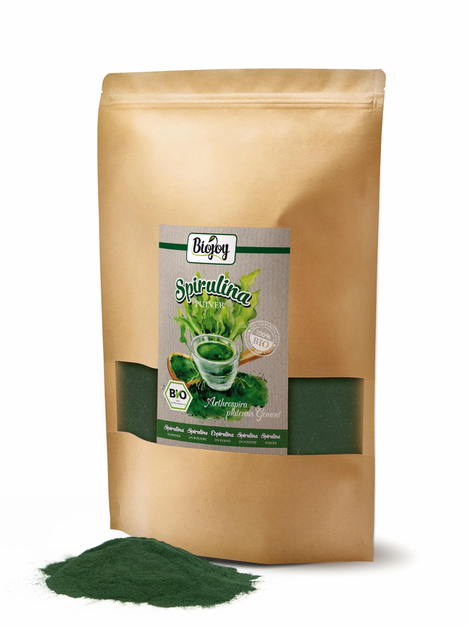 Biojoy Spiruline en poudre BIO (1 kg), sans additifs (Arthrospira platensis)