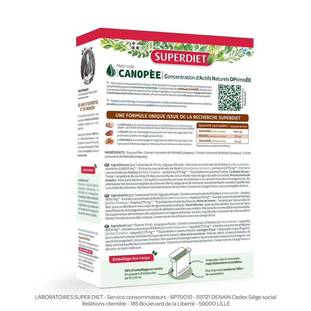 Shiitaké Reishi Maitaké - Champignons 100% français - Immunité - Ampoules | Cure 20 ampoules 10ml-Shiitaké 9000mg, Reishi 375mg, Maitaké 375mg-Méthode culture Japonaise-Fabrication Française-Superdiet