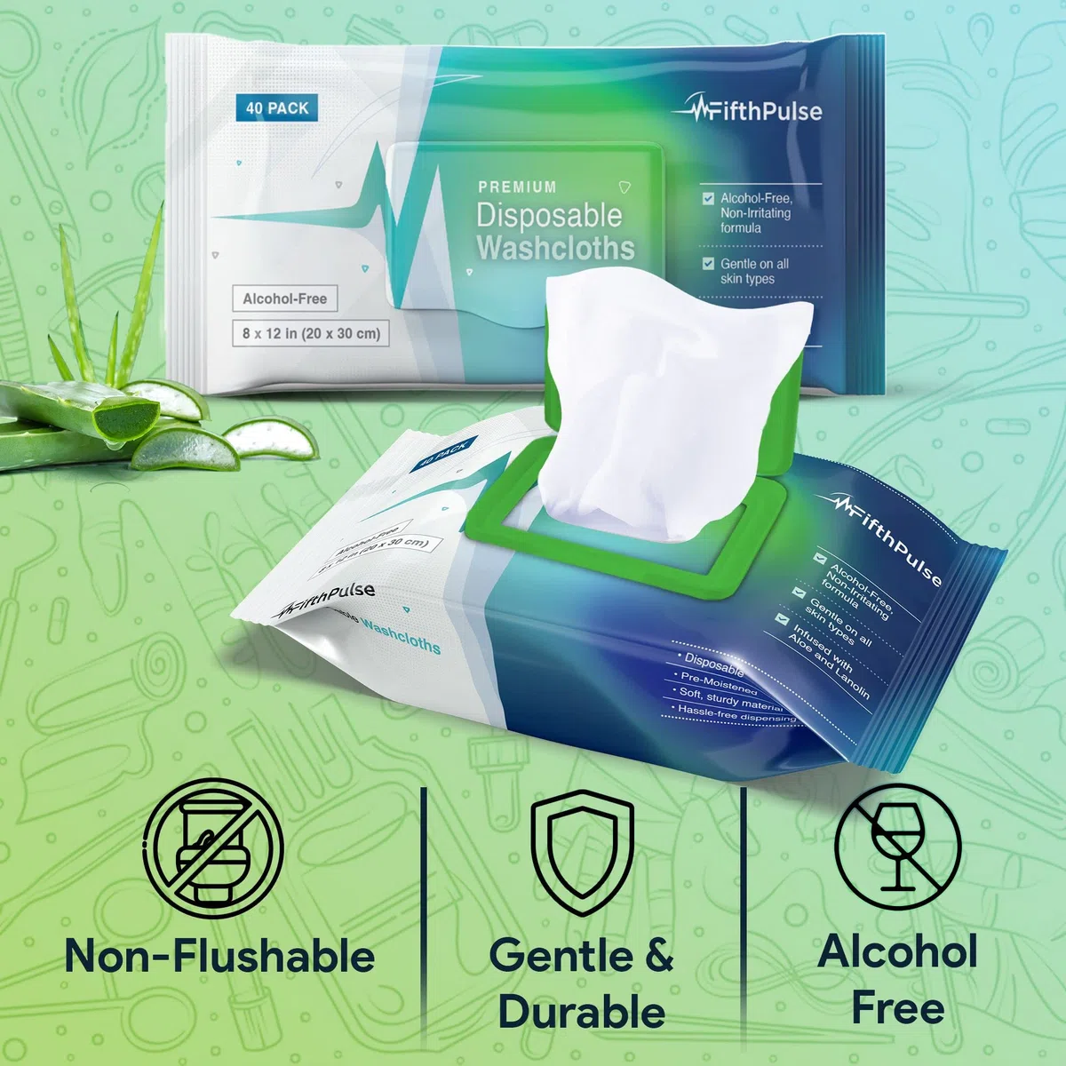 Lot de 80 lingettes jetables pour le corps pour adultes (2 x 40 paquets) – Débarbouillettes pour le bain des personnes âgées infusées à l'aloe vera et à la lanoline – Lingettes humides pour adultes