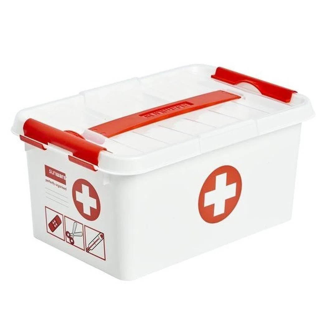Sunware Q-line Trousse de Secours 22L - 40x30x26cm - Pour les articles de premiers secours - Boite pharmacie blanche et rouge/first aid kit white and red