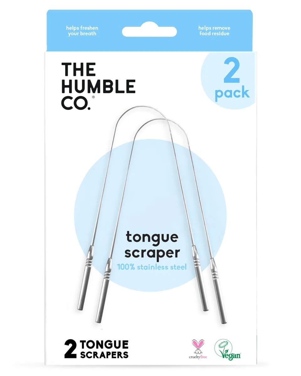 The Humble Co. Gratte-langue – 100 % acier inoxydable, pour un soin bucco-dentaire, un nettoyage de langue supérieur, aide à éliminer la mauvaise haleine, sans BPA (lot de 2)