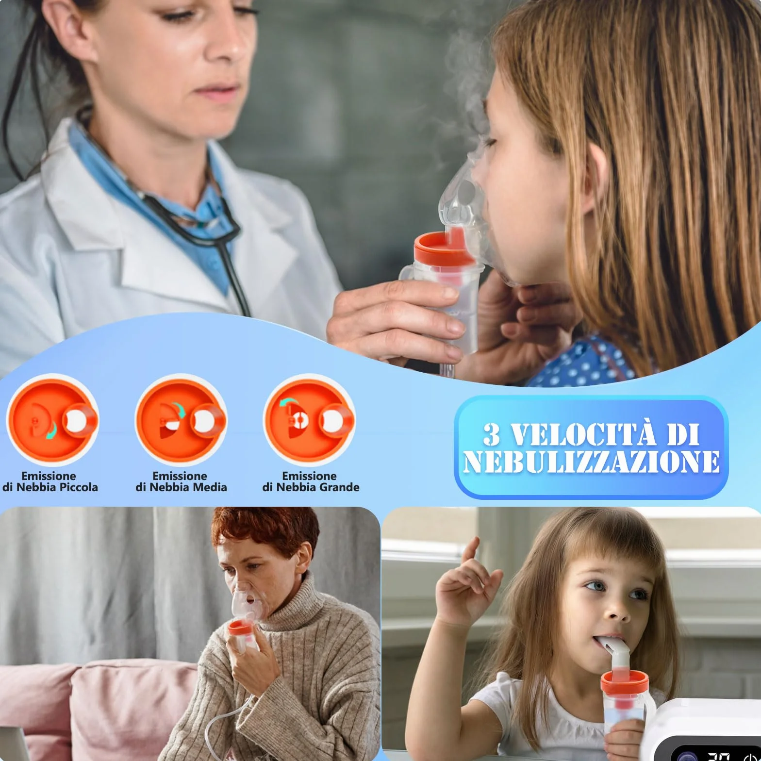 Nebulisateur pour Adultes Enfants Bébé - Nébuliseur Aerosol Portable avec LED Affichage, Inhalateur Electrique avec 2 Masques et Embout Buccal