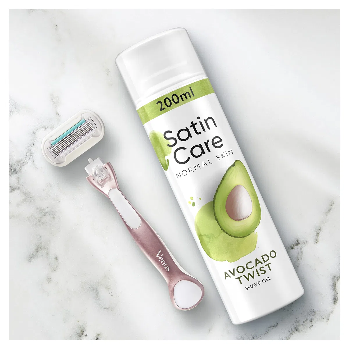 Gillette Satin Care Gel À Raser Pour Femme Touche D’Avocat, 6x200ml, Contient Des Arômes D’aloe Vera, De Jasmin Et De Rose