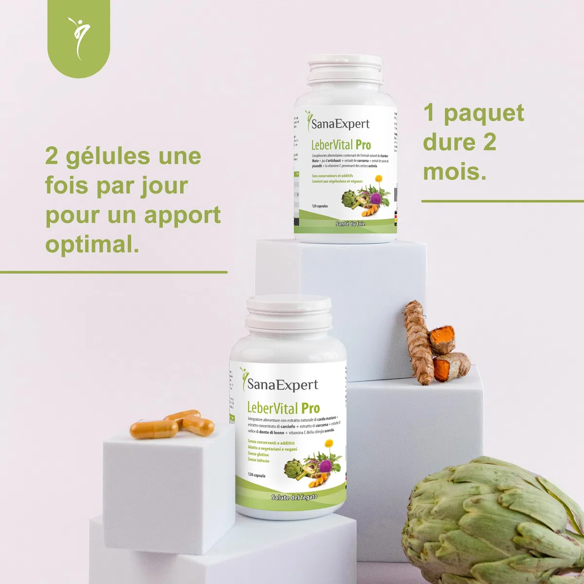 SanaExpert LeberVital Pro | Chardon-Marie titré à 70% de silymarine, Curcuma, Artichaut, Pissenlit & Vitamine C (acérola) | 120 gélules vegan, sans gluten ni lactose | Fabriqué en Allemagne