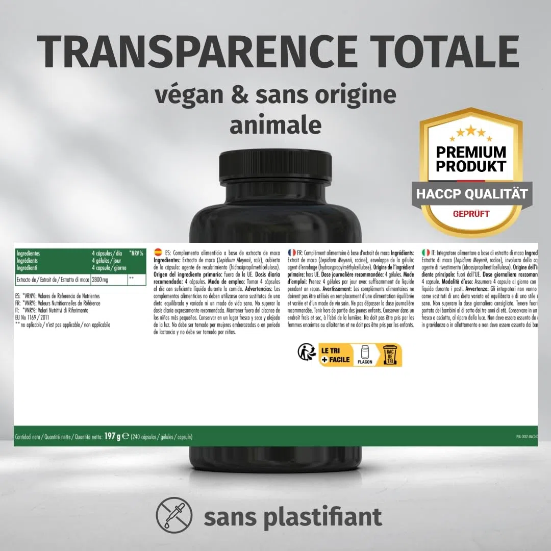Green Naturals Maca Noir-Rouge-Jaune 40:1 – 2 800 mg extrait – 240 gélules | Équivaut à 112 000 mg de maca · Vegan · Cure de 2 mois · Testé en laboratoire
