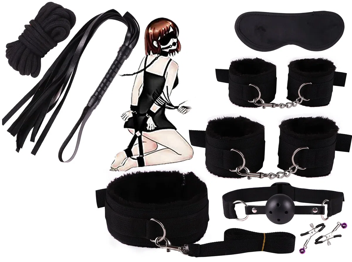 ZZZZS Lot de 8 pièces couple débutants parfaits jouets de vie cuir nylon (noir)