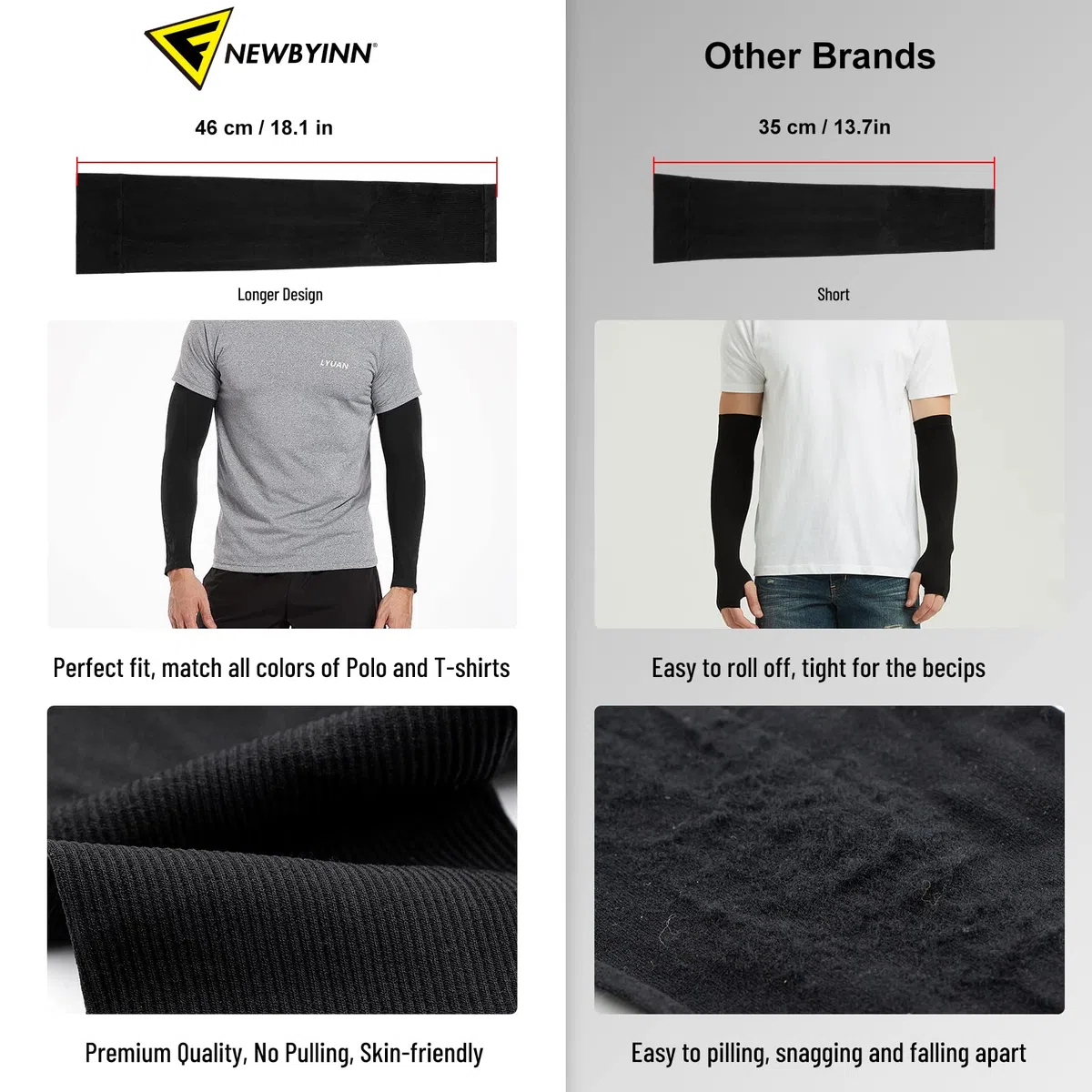 Newbyinn Manchons de bras pour homme et femme, taille L – XL, manchon de protection solaire UV pour couvrir le tatouage, couverture de bras de compression rafraîchissante