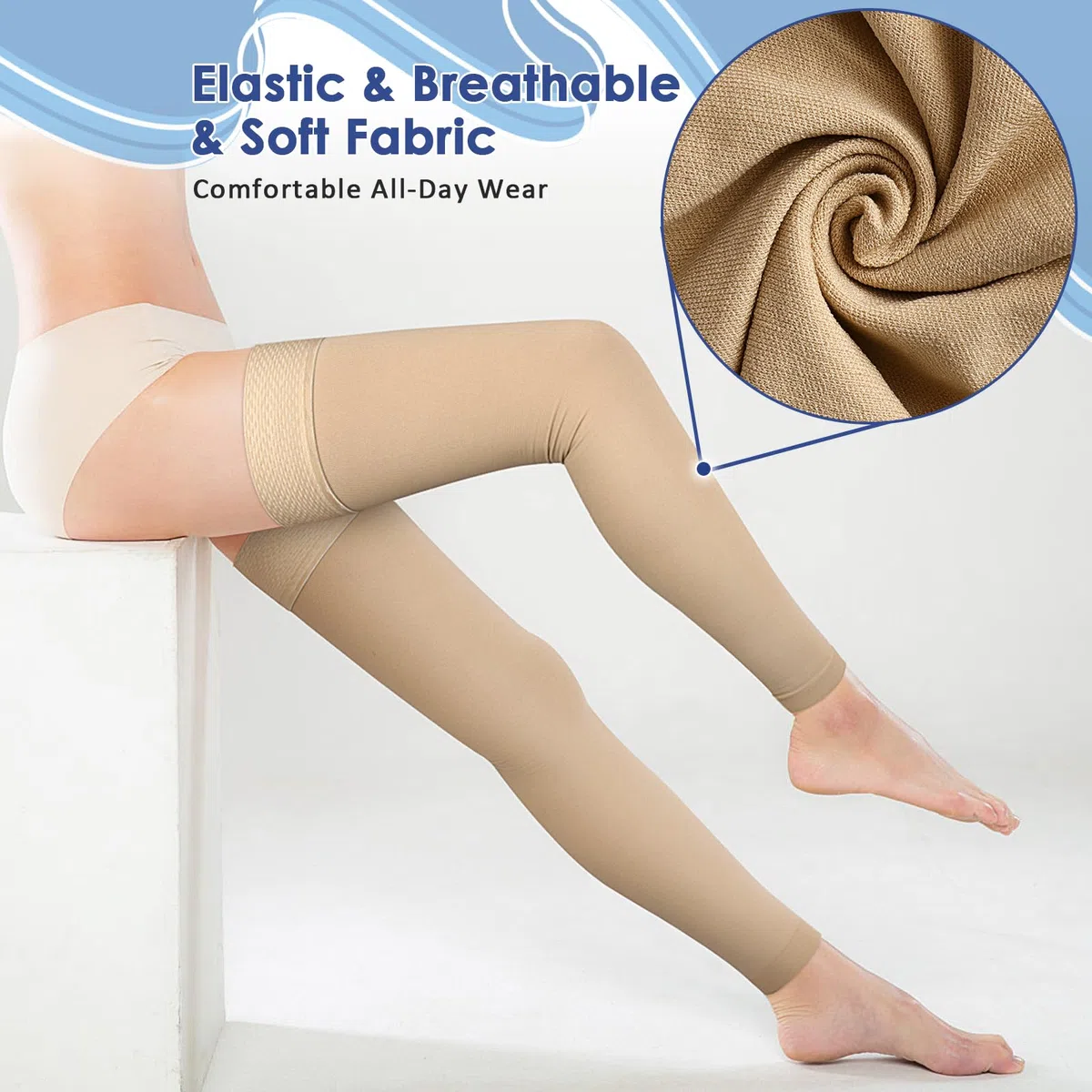 beister Chaussettes de compression médicales 15-20 mmHg pour homme et femme - Chaussettes de compression sans pied avec bande en silicone - Bas de contention longue classe 1 pour varices, DVT, vol,