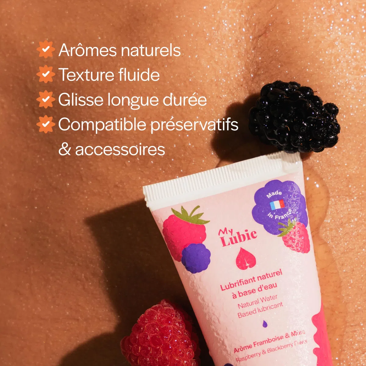 My Lubie - Duo de Lubrifiants Comestibles Aromatisés | Goût Framboise & Mûre | 2x50ml | Base Eau, Naturels & Vegan | Enrichis en Acide Hyaluronique et Prébiotiques | Fabriqués en France