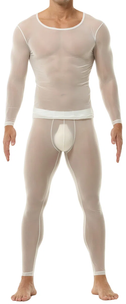 AIEOE Hommes Sous-Vêtements Ensemble Pyjama fin en Soie Transparente Tops élastiques Sexy Pantalons EU XS-XL