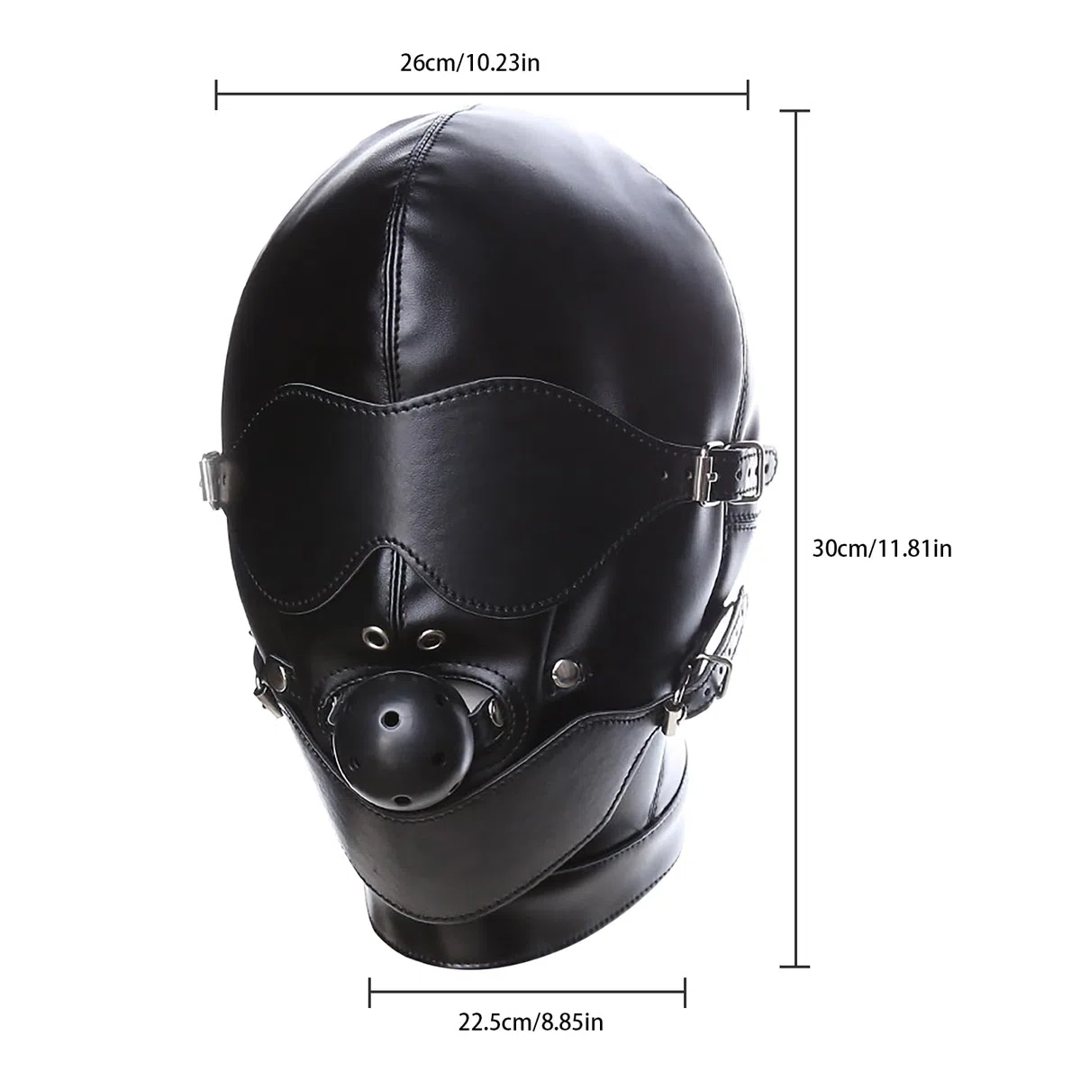 RUIXIA Cagoule Sexy en Faux Cuir Noir Cagoule BDSM avec Bâillon Amovible et Masque des Yeux Rétractable Capuche de Tête de Déguisement pour Couple,Jeux,Carnaval,Boîte de Nuit