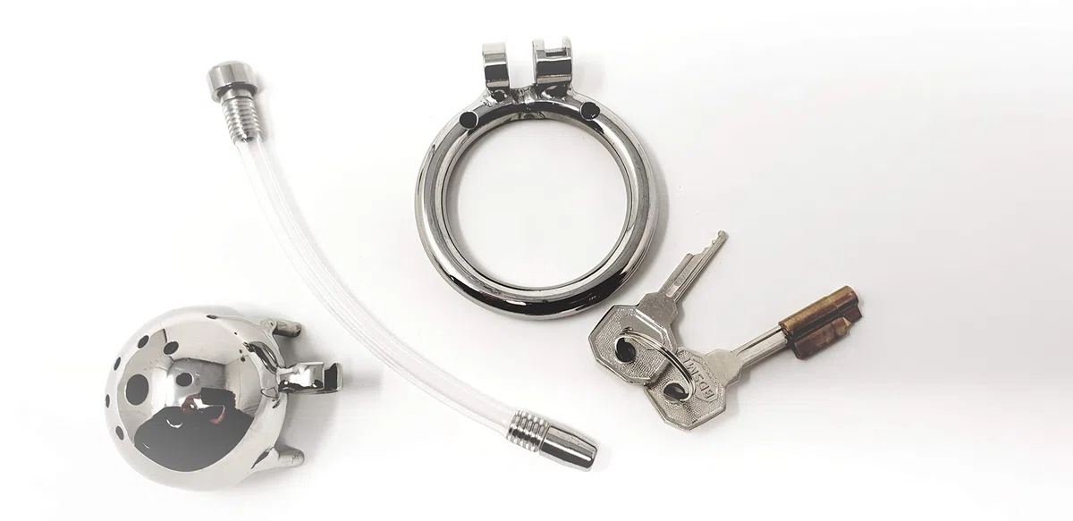 Bondage Masters Dispositif de Chasteté Masculin, Cage Courte et Tube Urétral
