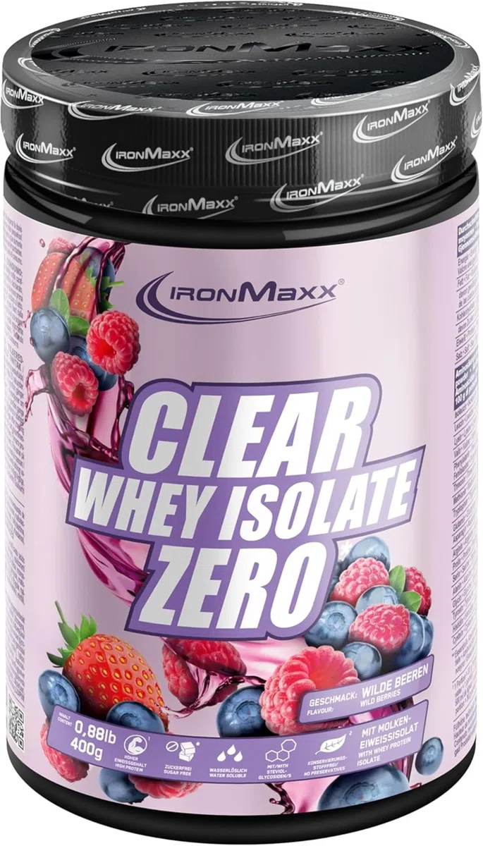 IronMaxx Clear Whey Isolate Zero - Wild Berry 400g | Whey Protein Isolate | Proteine Whey Sans Sucre | Clear Whey Boisson Protéinée | Shaker Proteine Zéro Sucre pour Musculation & Pre-Workout