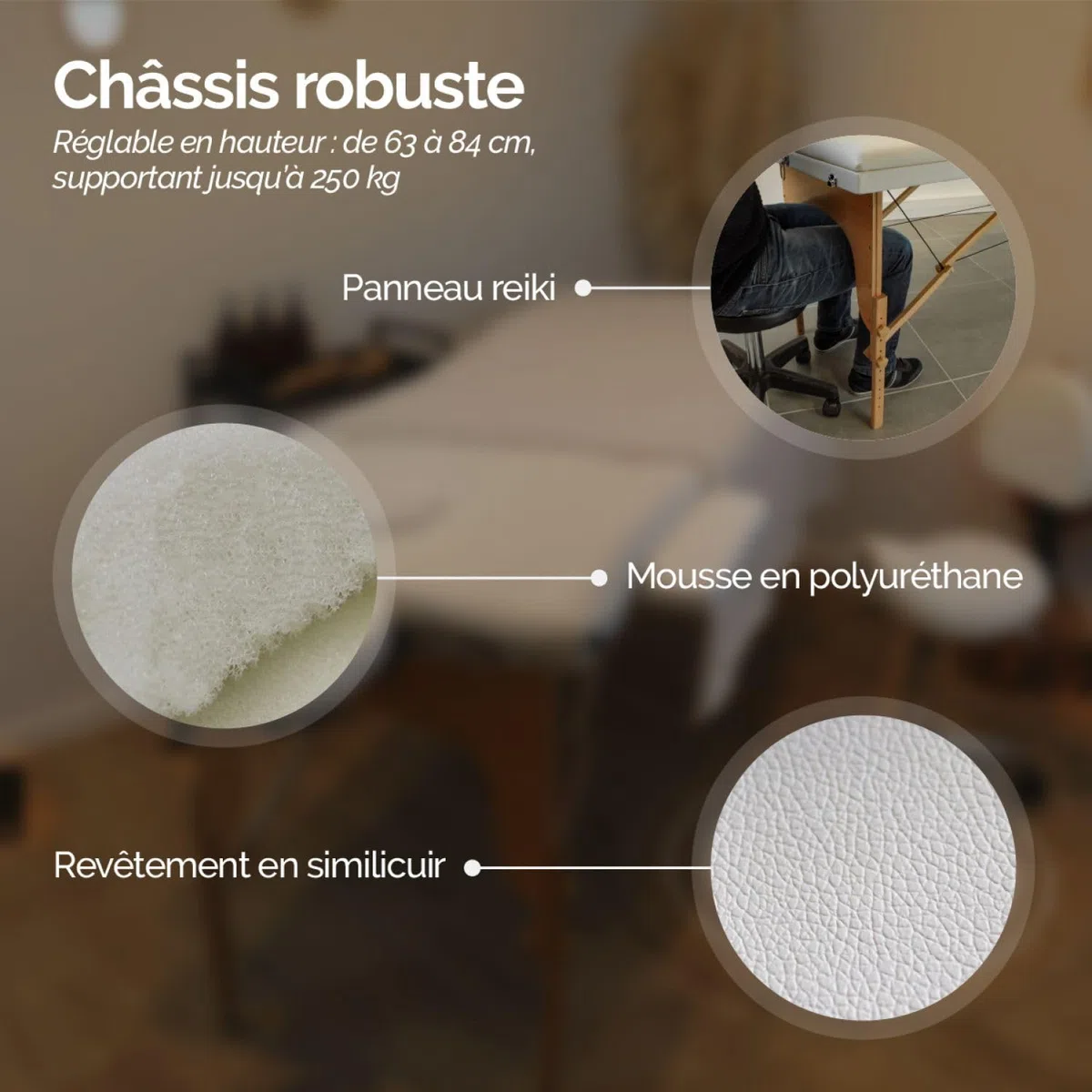 Vivezen - Table de Massage Pliante 3 Zones en Bois avec Panneau Reiki + Accessoires et Housse de Transport - Plusieurs Coloris