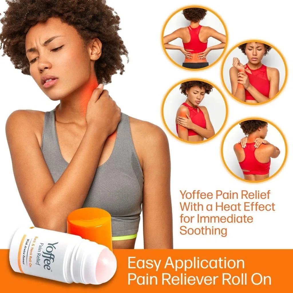 Yoffee Roll-On Soulagement de la Douleur pour le Dos et le Cou - Gel Arnica avec Effet Chauffant - Soulage les Douleurs Musculaires et Articulaires - 90ml