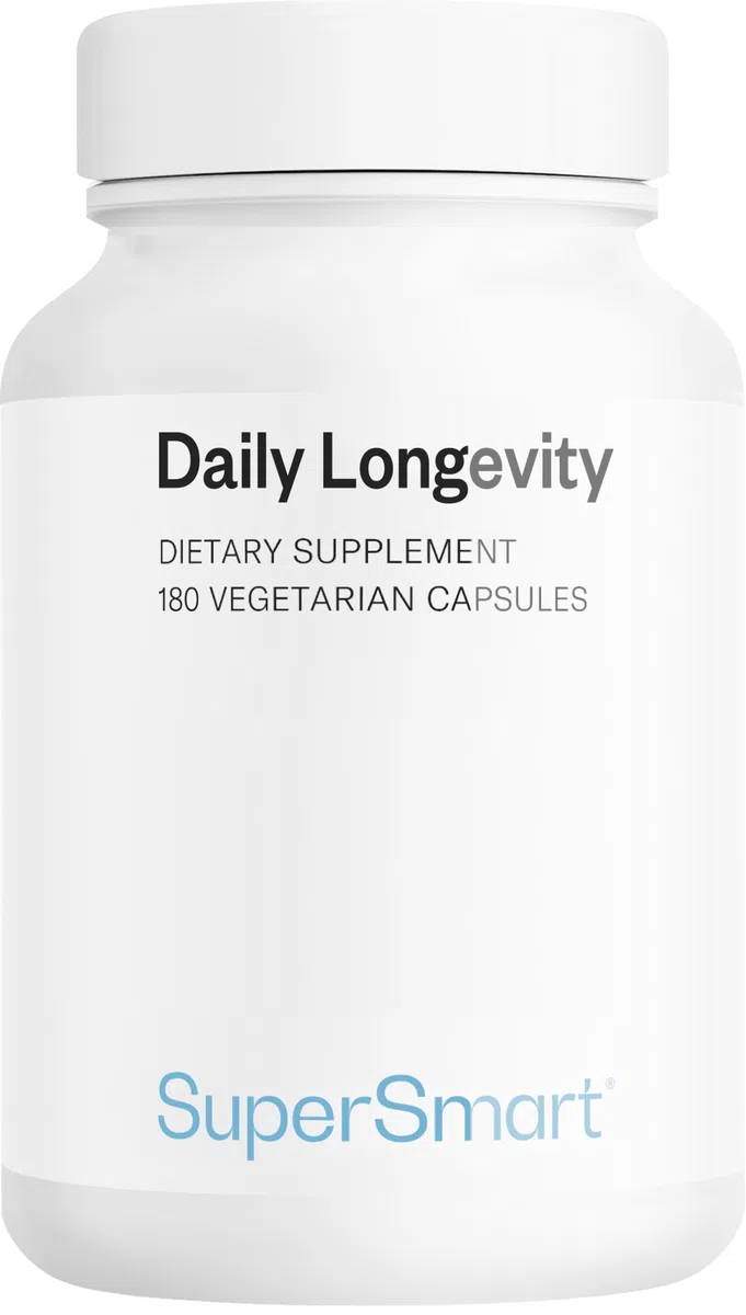 Daily Longevity - Complément Alimentaire Anti-Âge Tout-En-Un - SuperSmart | Énergie et Longévité Cellulaire - PQQ, CoQ10, NAC, Quercétine, Fisétine, Trans-Resvératrol - 180 Gélules Véganes