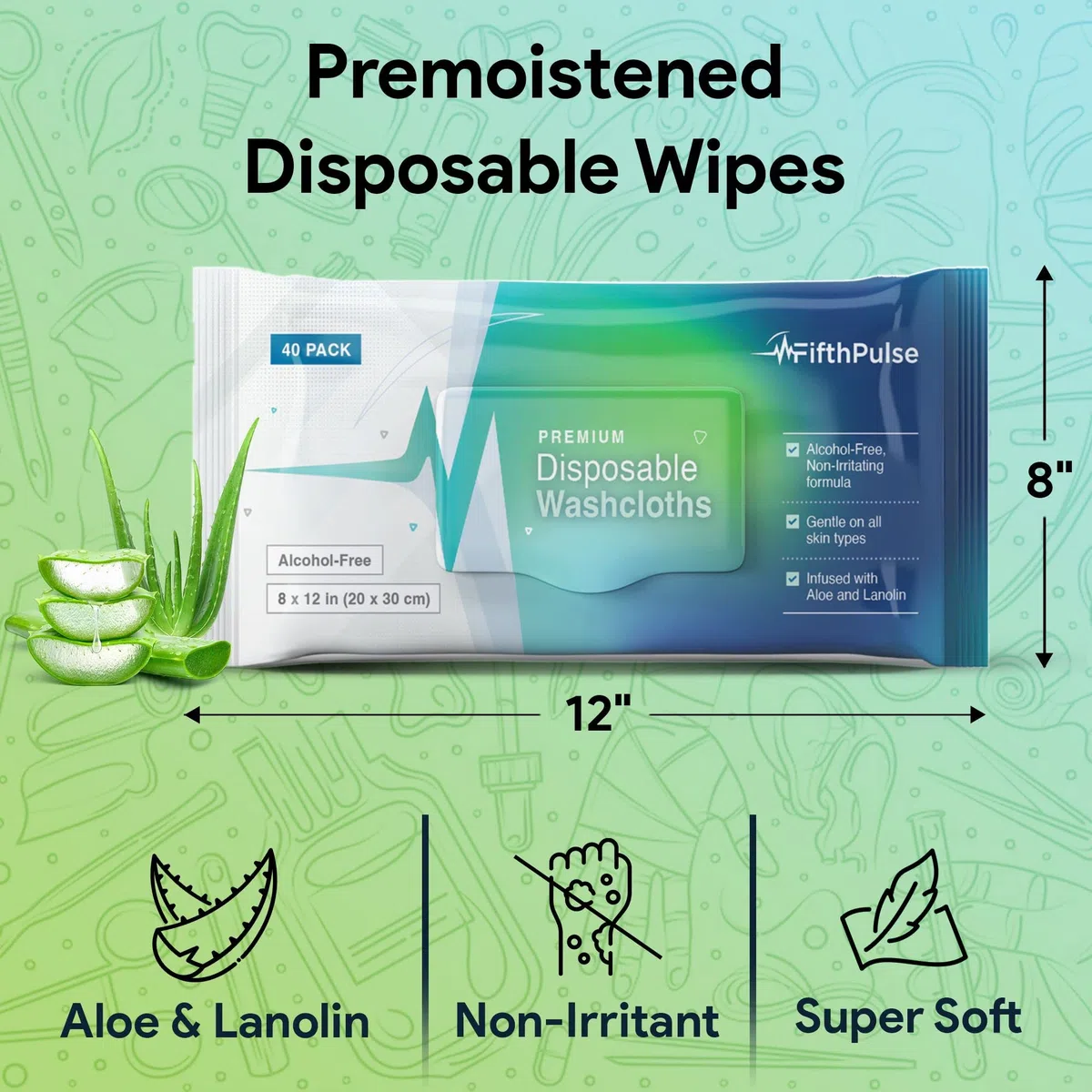 Lot de 80 lingettes jetables pour le corps pour adultes (2 x 40 paquets) – Débarbouillettes pour le bain des personnes âgées infusées à l'aloe vera et à la lanoline – Lingettes humides pour adultes