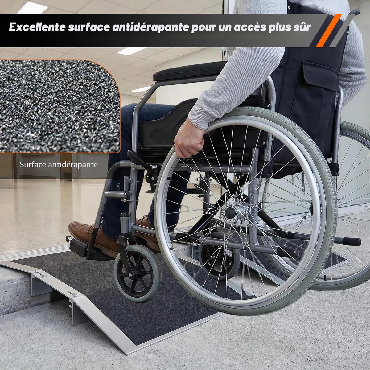 Lot de 2 rampes de seuil de porte - 30 x 43 cm - Rampe de fauteuil roulant réglable en aluminium - Pour passages de porte de 7 à 13 cm de large - Antidérapante - Pour fauteuil roulant, vélo - Charge