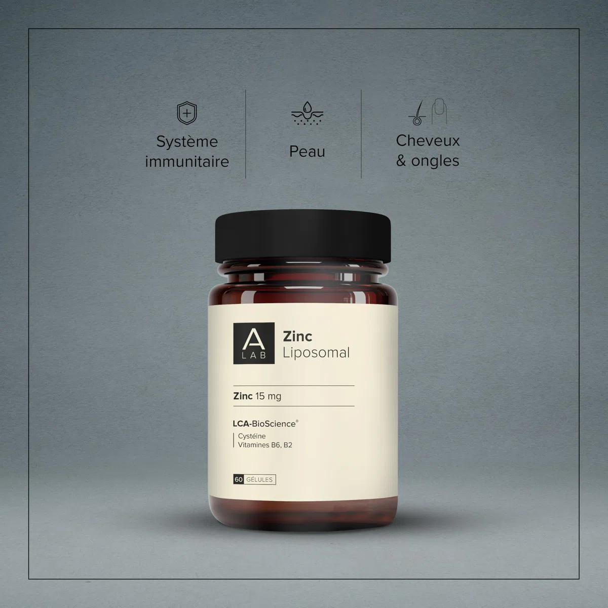 A-LAB Zinc Liposomal 15 mg - Assimilation Renforcée - Complément Alimentaire Immunité, Peau, Cheveux, Vision, Acné - 60 jours de prise - Fabriqué en France