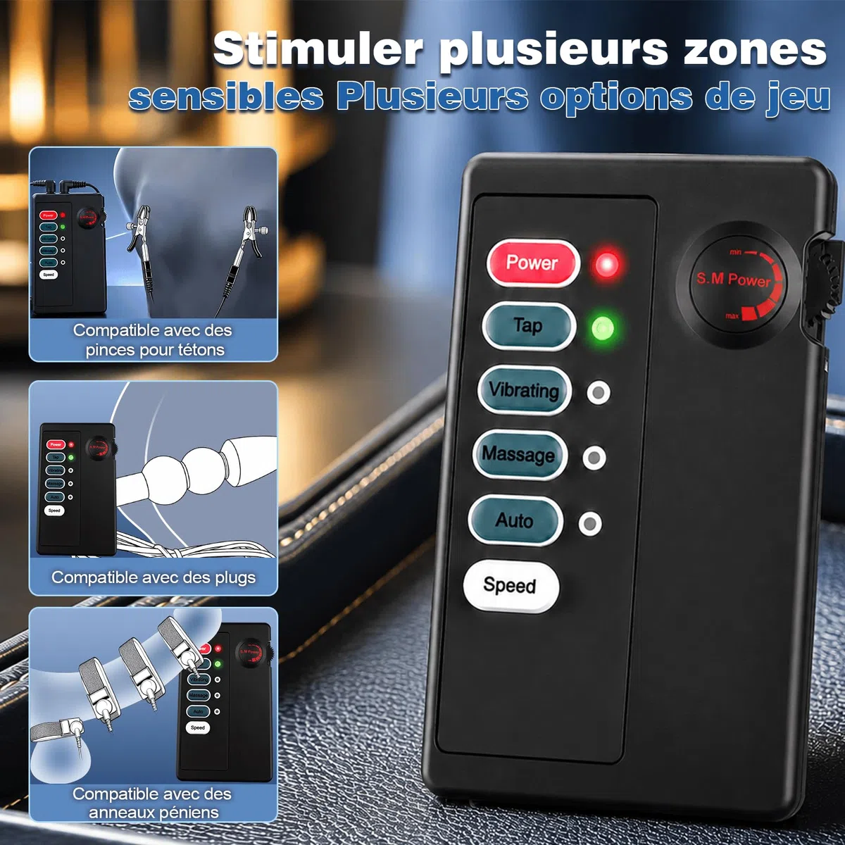 Unité de Contrôle d’électrostimulation Double Sortie 2,5 mm SM Jouet Sexuel | Boîtier de Commande pour Électrostimulation Connecter Simultanément Deux Accessoires Compatible avec la Plupart Réglable