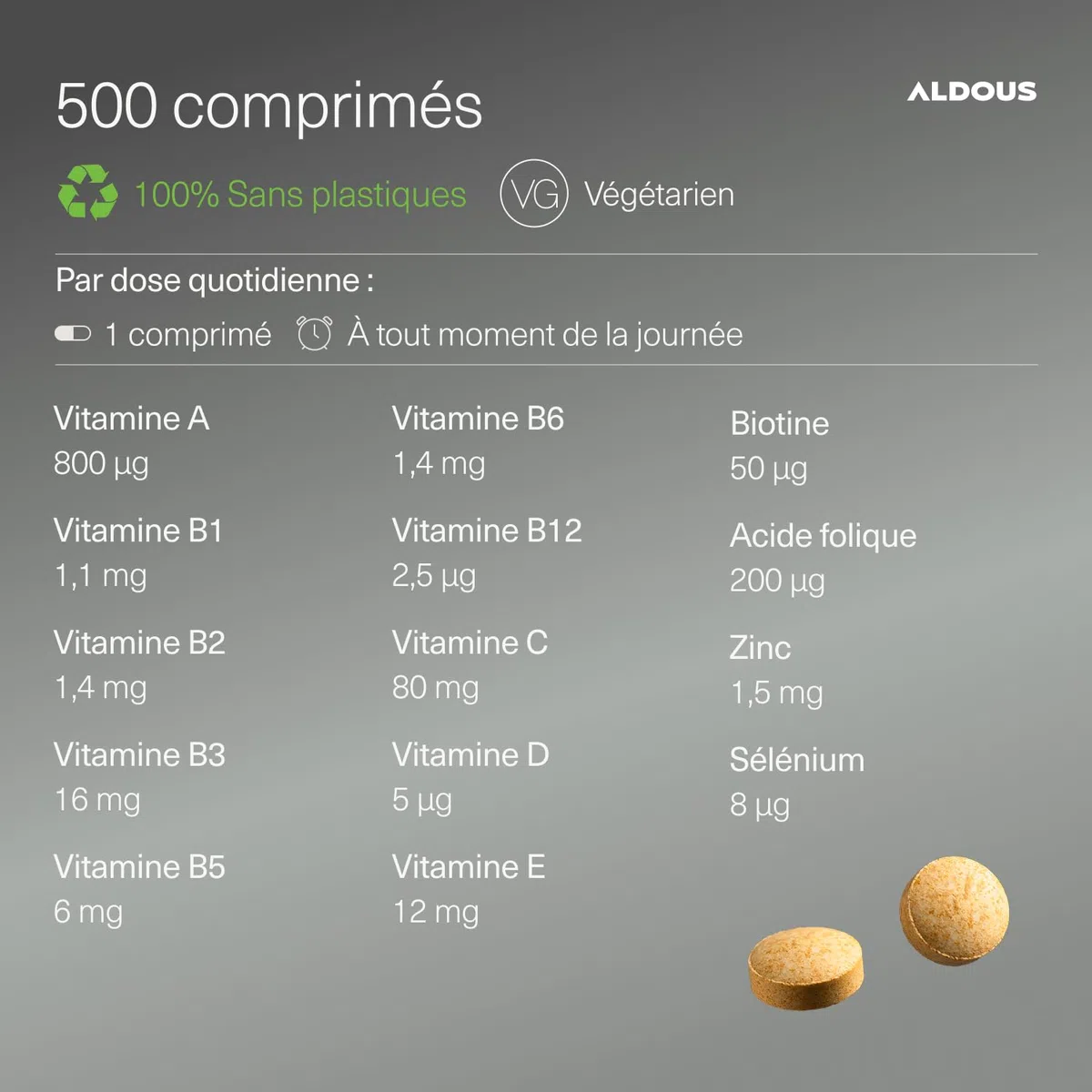Vitamines, Minéraux et Compléments - 500 Comprimés + 1 an - Avec Vitamine C | Vitamines D, E, A, B, Biotine, Acide Folique, Calcium, Zinc, Sélénium - Immunité, Fatigue, Cheveux - Complement alimentaire