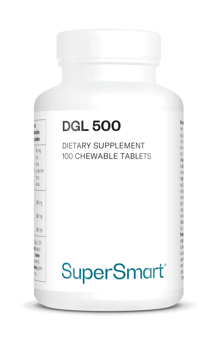 DGL 500 - Extrait de Racine de Réglisse - Reflux Gastro-Intestinal - Contribue à Réduire les Reflux Acides, Douleurs Gastriques, Nausées - Comprimés à mâcher - Vegan - Sans Gluten - Supersmart