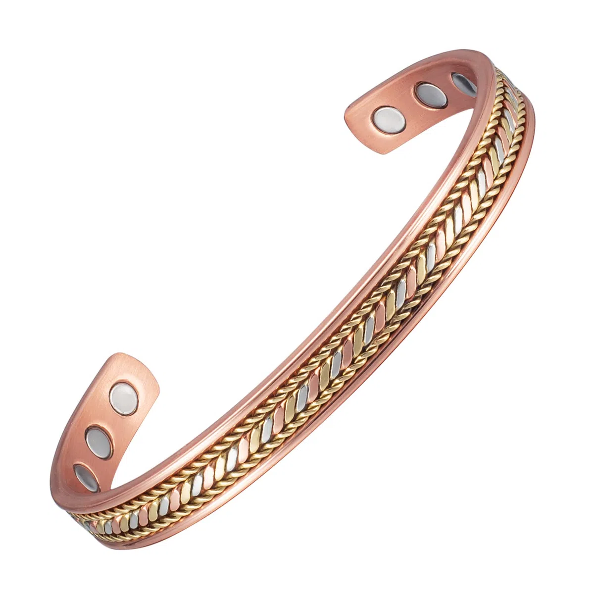EnerCoppeX Bracelet en cuivre magnétique tressé 3 tons de 16,5 cm - Bracelet magnétique en cuivre massif 99,99 - 8 aimants (3500 Gauss) - Taille réglable - Unisexe
