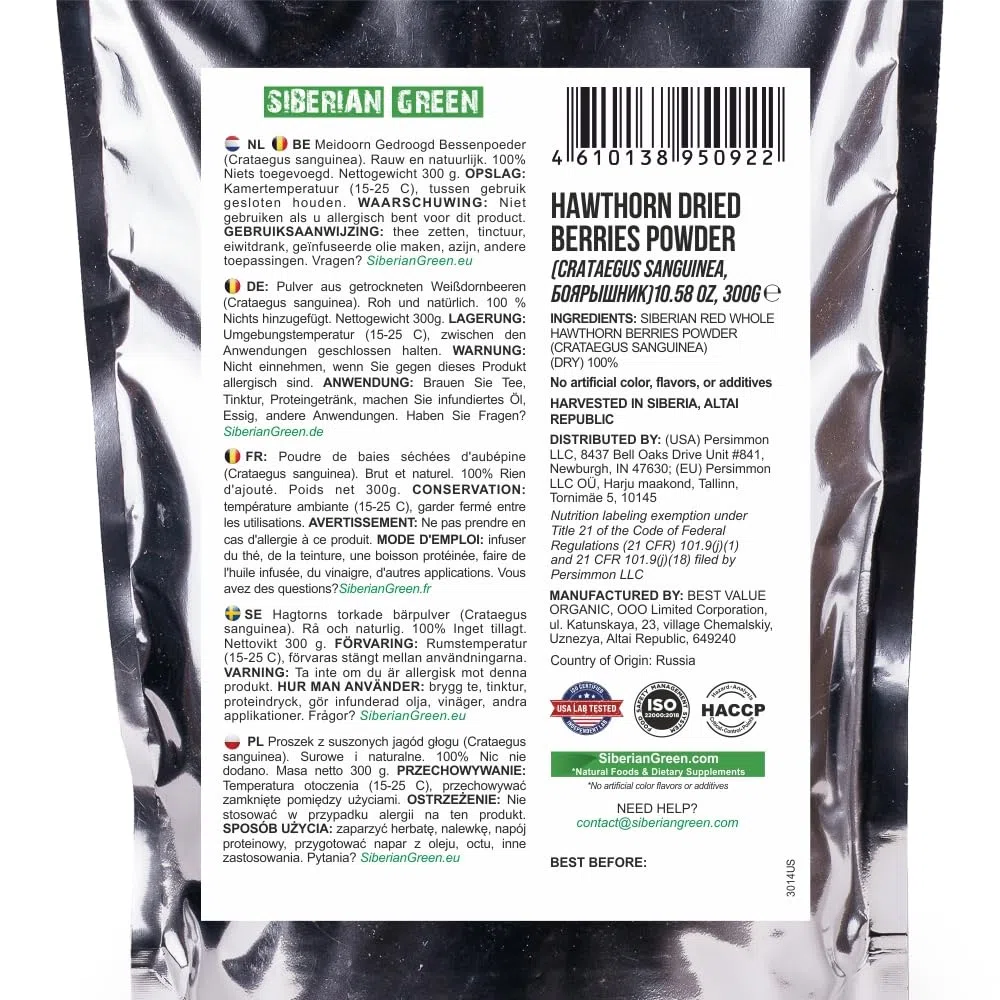 Farine d'aubépine de Sibérie 300g Séché avec des baies d'argousier Poudre fine Thé Crataegus Sanguinea hippophae rhamnoides Sibérie Montagnes de l'Altaï Taïga