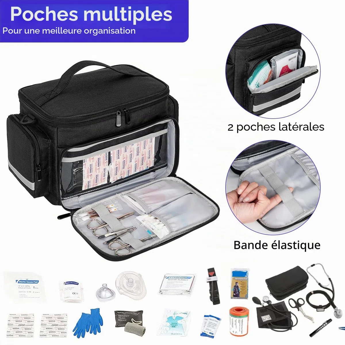 LEFOR·Z Sac Infirmiere Liberale,Malette Infirmiere Liberale avec Séparateur Amovible,Sac Medical Rangement pour étudiants en Soins Infirmiers,Thérapeutes,Médecins,Noir