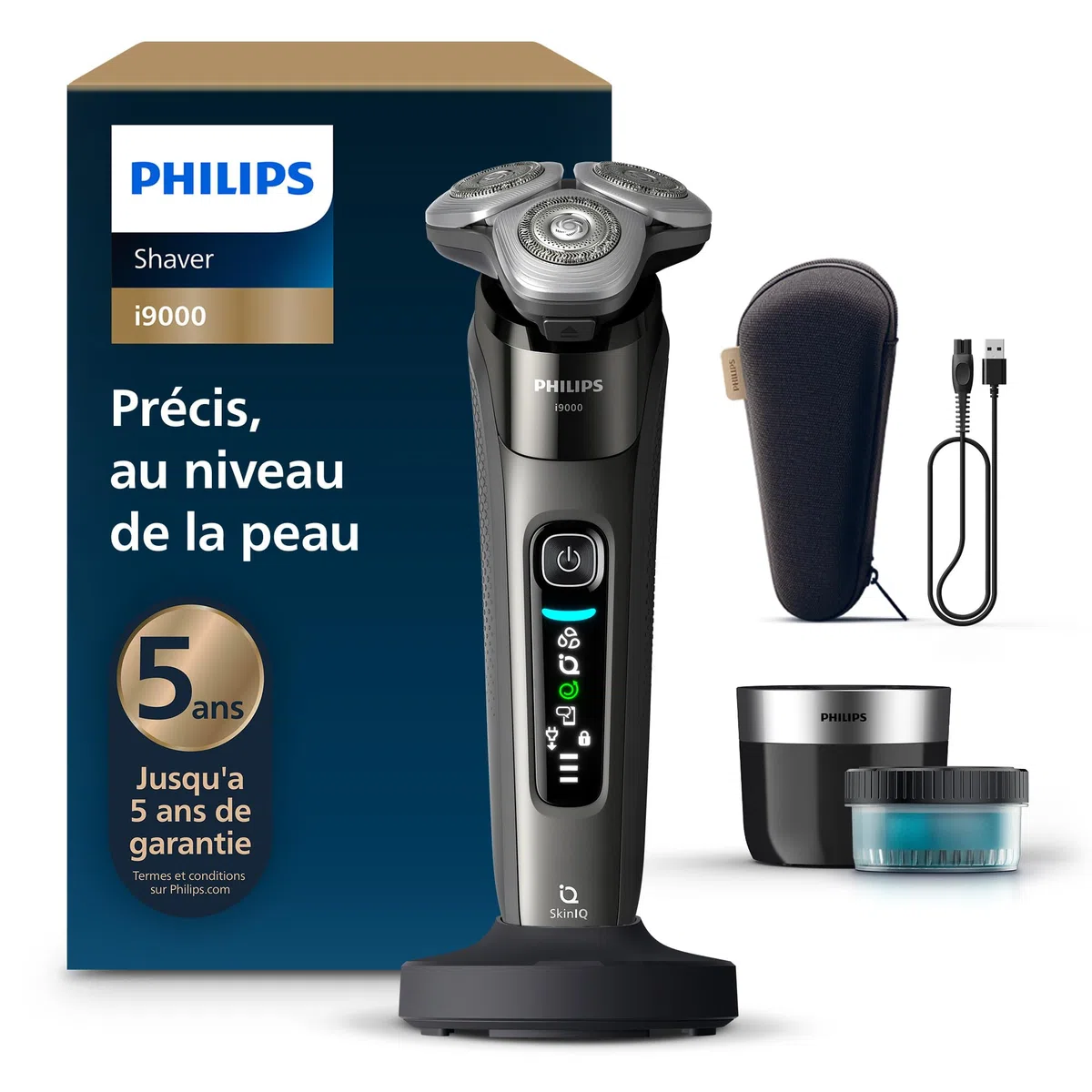 Philips Rasoir i9000, rasoir électrique sec et humide, avec technologie Skin IQ, système Triple Lift & Cut, lames rotatives 360 Dual SteelPrecision Blades, modèle X9002/30