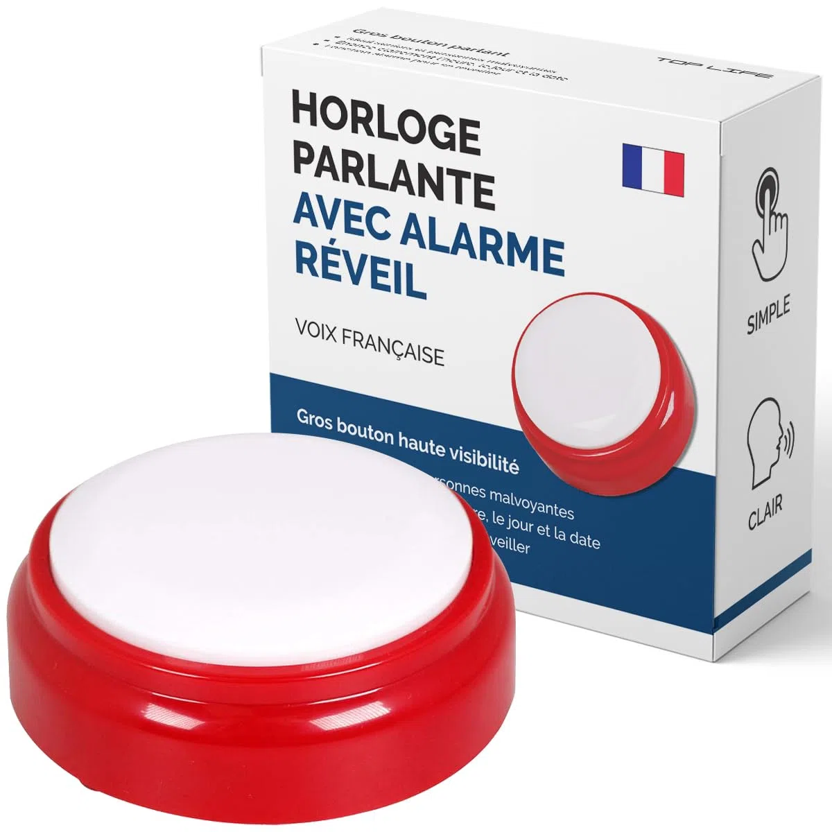 Horloge Parlante Française pour Alzheimer, Malvoyants ou Personnes Agées | Réveil Parlant pour Aveugle, Simple à Régler- Voix Française - Idée Cadeau Grand Parents, Père, Mère - Réveil Alarme Senior